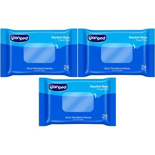 Canped Yetişkin Vücut Temizleme Islak Mendil Havlu 24 Yaprak Seyahat Boy 3 Lü Set (72 Yaprak)