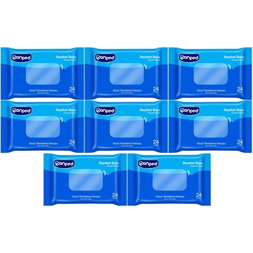Canped Yetişkin Vücut Temizleme Islak Mendil Havlu 24 Yaprak Seyahat Boy 8 Li Set (192 Yaprak)