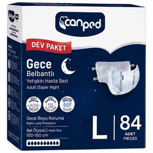 Canped Yetişkin Bezi Bel Bantlı Gece Night L - Büyük - Large 84 Adet