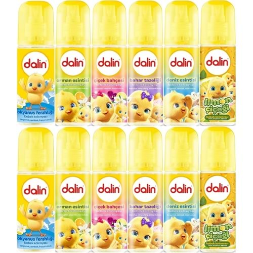 Dalin Bebek Kolonyası 150ML (Okyanus-Orman-Deniz-Çiçek-Bahar-Limon) Karma 12 Li Set