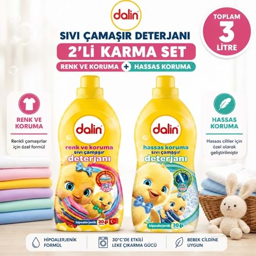 Dalin Sıvı Çamaşır Deterjanı 1500 ML 2 Li Karma Set – Renk ve Koruma + Hassas Koruma Toplam 3 Litre