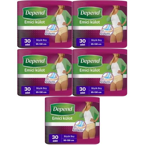 Depend Emici Külot Hasta Bezi Large - Büyük Kadın 150 Adet (5PK*30)