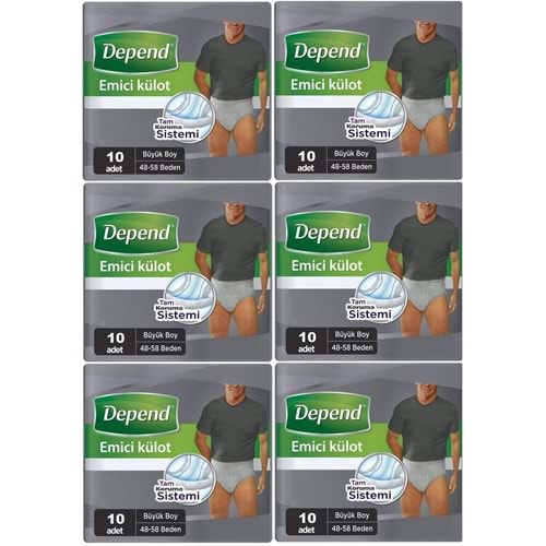 Depend Emici Külot Hasta Bezi Large - Büyük Erkek 60 Adet (6PK*10)