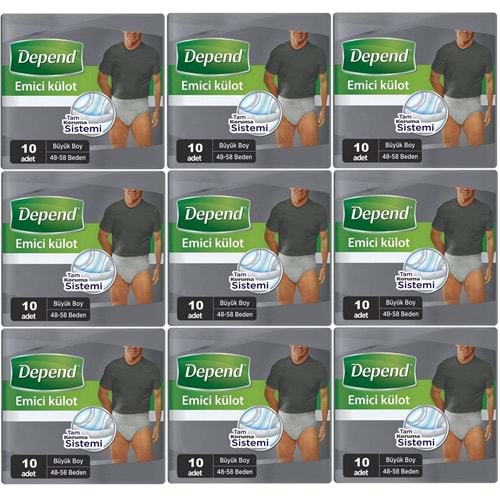 Depend Emici Külot Hasta Bezi Large - Büyük Erkek 90 Adet (9PK*10)
