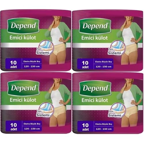 Depend Emici Külot Hasta Bezi XL - Extra Büyük Kadın 40 Adet (4PK*10)