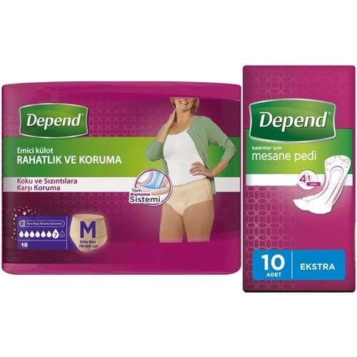 Depend Emici Külot Lohusa Pedi M- Medium - Orta Kadın (10 Lu) + Mesane Pedi Kadın Ekstra (10 Lu)