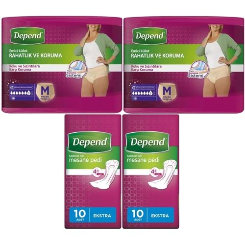Depend Emici Külot Lohusa Pedi M- Medium - Kadın (10 Lu) + Mesane Pedi Kadın Ekstra (10 Lu) 4 Lü Set