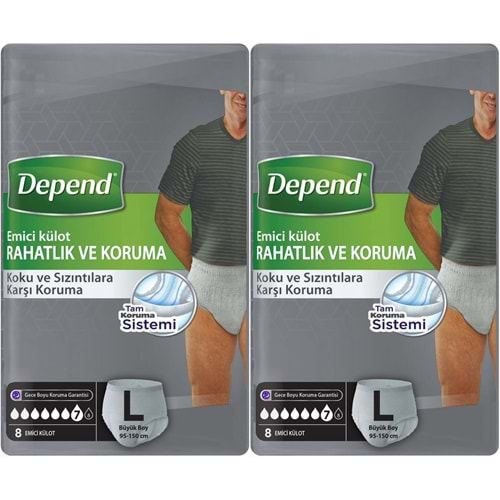 Depend Emici Külot Pants Hasta Bezi L - Büyük - Large Erkek 16 Adet (2PK*8)