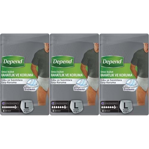 Depend Emici Külot Pants Hasta Bezi L - Büyük - Large Erkek 24 Adet (3PK*8)