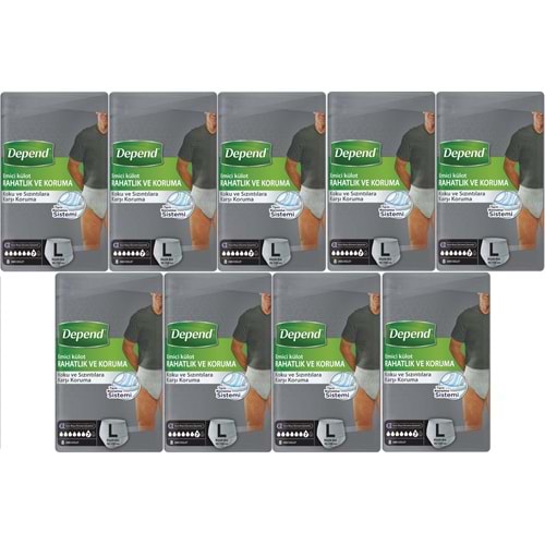 Depend Emici Külot Pants Hasta Bezi L - Büyük - Large Erkek 72 Adet (9PK*8)