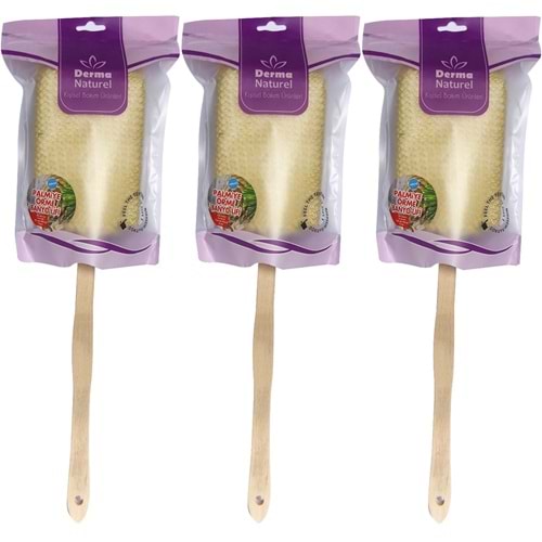 Derma Naturel Palmiye Örme Sopalı Banyo Sırt Lifi (8*24CM) MS-09 (3 Lü Set)