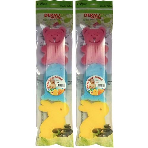 Derma Naturel 3 Lü Renkli Bebek Banyo Süngeri (2 Li Set)