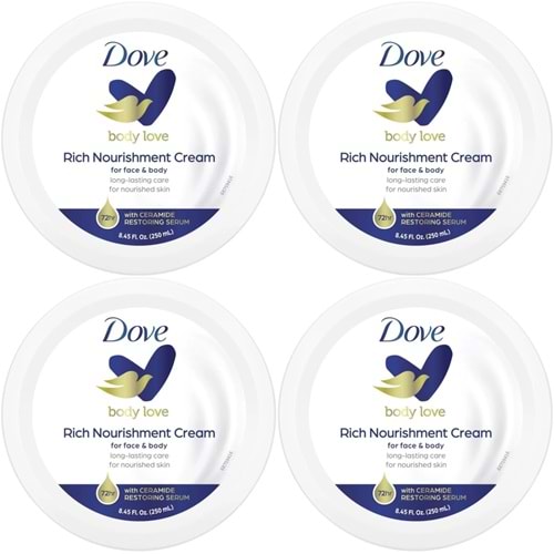 Dove Besleyici El ve Vücut Bakım Kremi 250ML Rich Nourishment Cream (Mavi) (4 Lü Set)