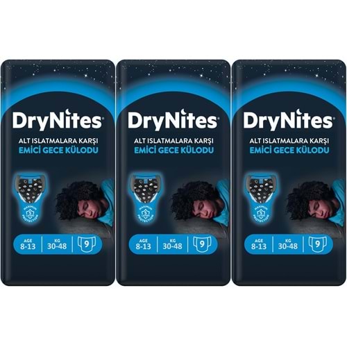 Drynites Emici Gece Külodu/Külot Bez Erkek 8-13 Yaş 30-48KG Large 27 Adet 3PK*9 AltIslatmalara Karşı