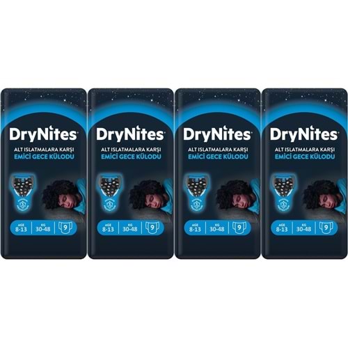 Drynites Emici Gece Külodu/Külot Bez Erkek 8-13Yaş 30-48KG Large 36 Adet 4PK*9 Alt Islatmalara Karşı