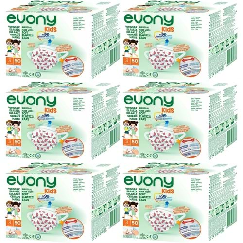 Evony 3 Katlı Filtreli Burun Telli Cerrahi Maske (Kids Çoçuklar İçin) 300 Lü Set (Desenli)