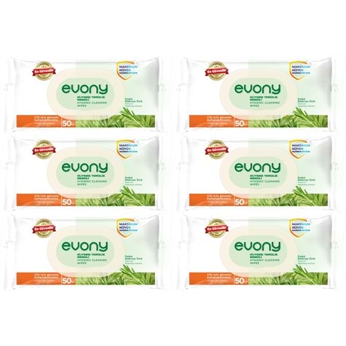 Evony Hijyenik Temizlik Islak Havlu Mendil 50 Yaprak Plastik Kapaklı (6 Lı Set) 300 Yaprak