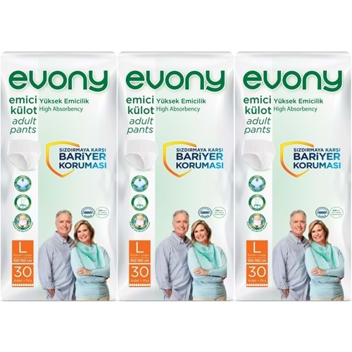 Evony Hasta Bezi Yetişkin Emici Külot L-Büyük 90 Adet (3PK*30)