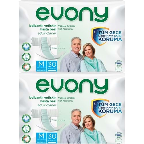 Evony Hasta Bezi Yetişkin Bel Bantlı Tekstil Yüzey M-Orta 60 Adet (2PK*30)