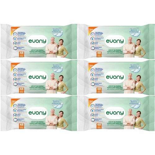 Evony Hasta Vücut Perine Temizleme Islak Mendil Havlu 48 Yaprak XL Banyo Ferahlığı (6 Lı Set)