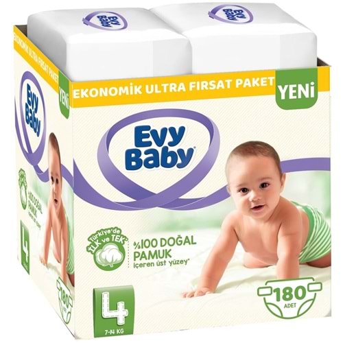 Evy Baby Bebek Bezi Beden:4 (7-14Kg) Maxi 180 Adet Ekonomik Ultra Fırsat Pk