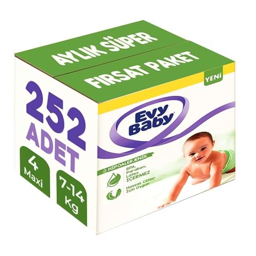 Evy Baby Bebek Bezi 4 Beden 7-14 KG Maxi 252 Adet Aylık Süper Fırsat Pk