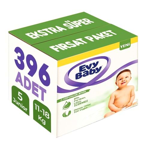 Evy Baby Bebek Bezi 5 Beden 11-18 KG Junior 396 Adet Ekstra Süper Fırsat Pk