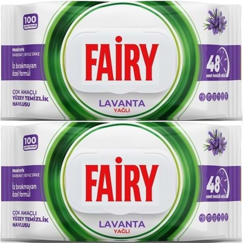 Fairy Yüzey Temizlik Havlusu 100 Yaprak Lavanta Yağlı - Beyaz Sirke - Karbonat (2 Li Set) 200 Yaprak