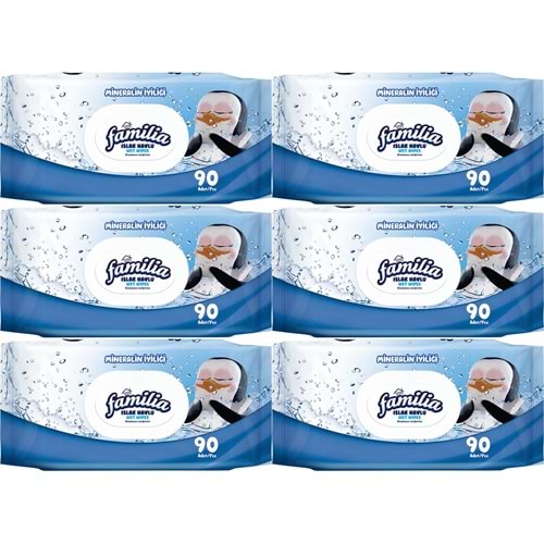 Familia Islak Havlu Mendil Mineralin İyiliği 90 Yaprak Plastik Kapaklı 6 Lı Set 540 Yaprak