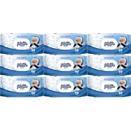 Familia Islak Havlu Mendil Mineralin İyiliği 90 Yaprak Plastik Kapaklı 9 Lu Set 810 Yaprak