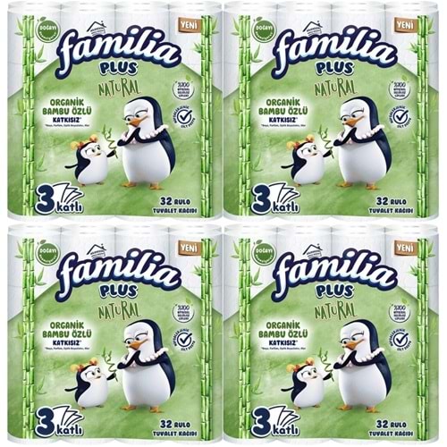 Familia Plus Tuvalet Kağıdı 3 Katlı 128 Li Paket Natural Organik Bambu Özlü (4PK*32)