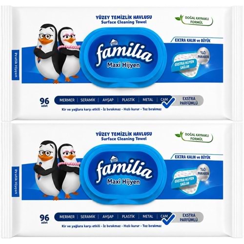 Familia Yüzey Temizlik Havlusu 96 Yaprak Maxi Hijyen Kabartma Doku Plastik Kapaklı 2 Li Set 192 Yprk