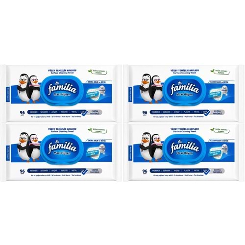 Familia Yüzey Temizlik Havlusu 96 Yaprak Maxi Hijyen Kabartma Doku Plastik Kapaklı 4 Lü Set 384 Yprk