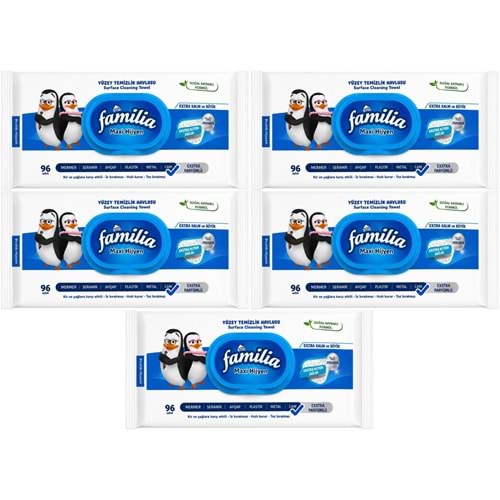 Familia Yüzey Temizlik Havlusu 96 Yaprak Maxi Hijyen Kabartma Doku Plastik Kapaklı 5 Li Set 480 Yprk