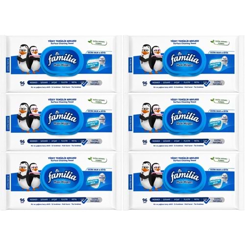 Familia Yüzey Temizlik Havlusu 96 Yaprak Maxi Hijyen Kabartma Doku Plastik Kapaklı 6 Lı Set 576 Yprk