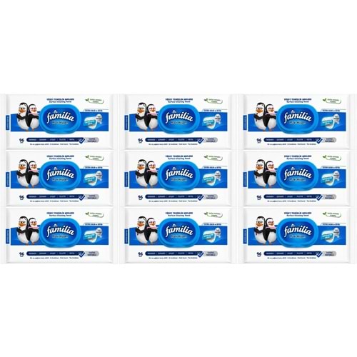 Familia Yüzey Temizlik Havlusu 96 Yaprak Maxi Hijyen Kabartma Doku Plastik Kapaklı 9 Lu Set 864 Yprk