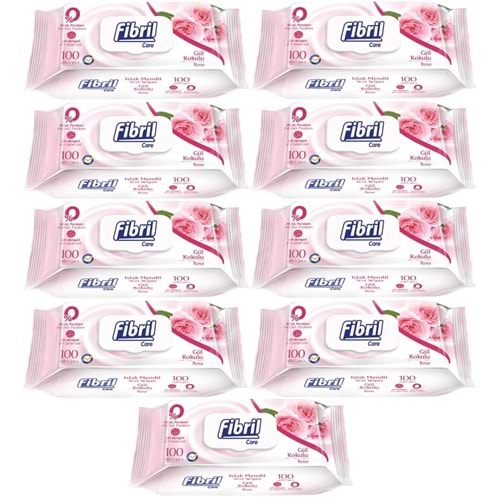 Fibril Islak Havlu Mendil 100 Yaprak Gül Plastik Kapaklı (9 Lu Set) 900 Yaprak