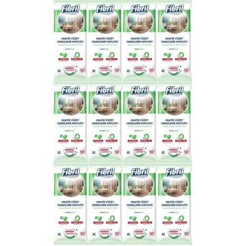 Fibril Yüzey Temizlik Havlusu 50 Yaprak XL Temizlik Kokulu 12 Li Set 600 Yaprak Plastik Kapaklı