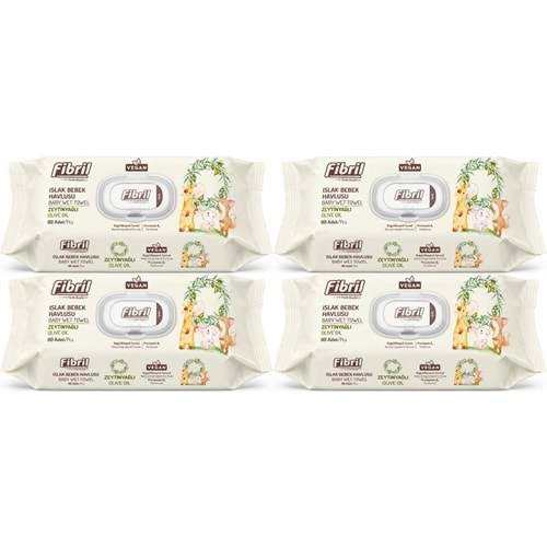 Fibril Islak Havlu Bebek Mendil 90 Yaprak Zeytinyağlı Plastik Kapaklı (4 Lü Set) 360 Yaprak