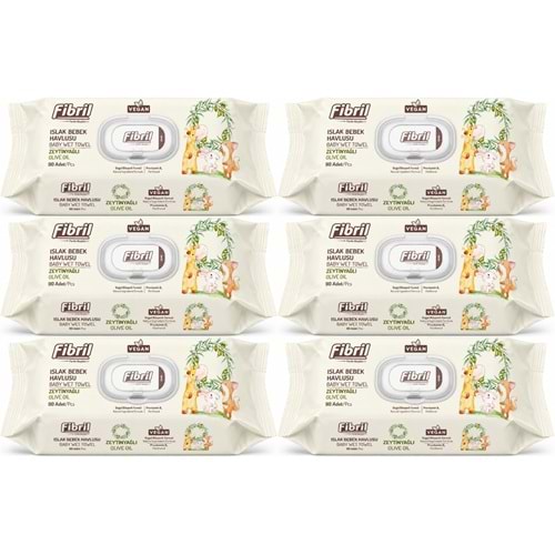 Fibril Islak Havlu Bebek Mendil 90 Yaprak Zeytinyağlı Plastik Kapaklı (6 Lı Set) 540 Yaprak