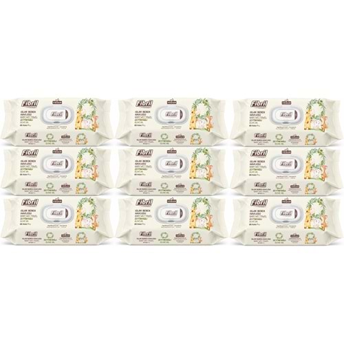 Fibril Islak Havlu Bebek Mendil 90 Yaprak Zeytinyağlı Plastik Kapaklı (9 Lu Set) 810 Yaprak