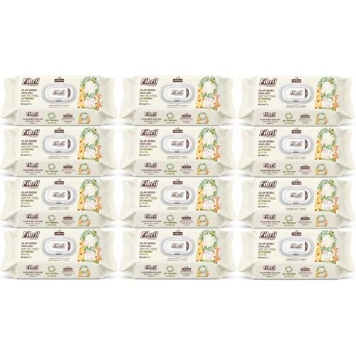 Fibril Islak Havlu Bebek Mendil 90 Yaprak Zeytinyağlı Plastik Kapaklı (12 Li Set) 1080 Yaprak