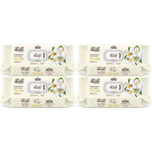 Fibril Islak Havlu Mendil 90 Yaprak Gizemli Yasemin Plastik Kapaklı (4 Lü Set) 360 Yaprak