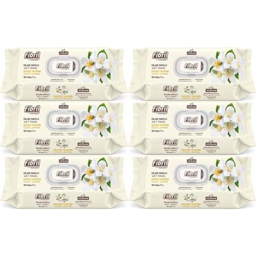 Fibril Islak Havlu Mendil 90 Yaprak Gizemli Yasemin Plastik Kapaklı (6 Lı Set) 540 Yaprak