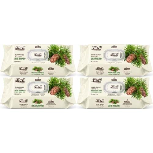 Fibril Islak Havlu Mendil 90 Yaprak Mistik Sedir Ağacı Plastik Kapaklı (4 Lü Set) 360 Yaprak