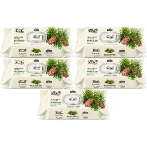 Fibril Islak Havlu Mendil 90 Yaprak Mistik Sedir Ağacı Plastik Kapaklı (5 Li Set) 450 Yaprak