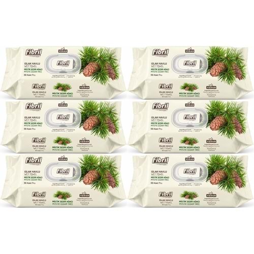 Fibril Islak Havlu Mendil 90 Yaprak Mistik Sedir Ağacı Plastik Kapaklı (6 Lı Set) 540 Yaprak