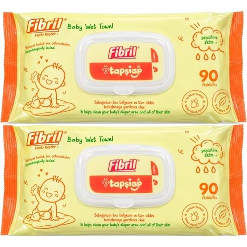 Fibril Islak Havlu Mendil 90 Yaprak Bebek Plastik Kapaklı (2 Li Set) 180 Yaprak
