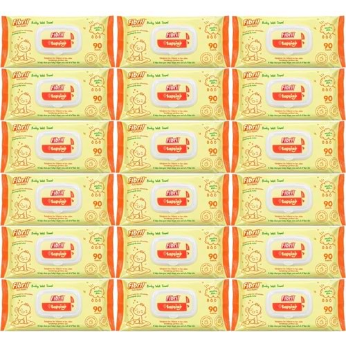 Fibril Islak Havlu Mendil 90 Yaprak Bebek Plastik Kapaklı (18 Li Set) 1620 Yaprak