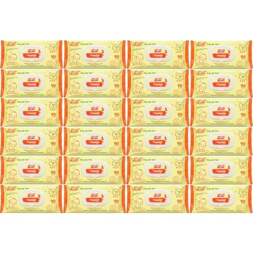 Fibril Islak Havlu Mendil 90 Yaprak Bebek Plastik Kapaklı (24 Lü Set) 2160 Yaprak